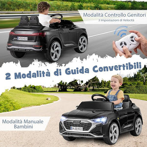 12V Audi Auto Elettrica per Bambini, Veicolo Elettrico con Telecomando Clacson Luci LED Musica, 3 Velocità 3-5 Km/h, Avvio Morbido, Auto per Bambini 3 Anni+ (Nero)