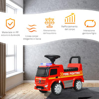 Camion dei Pompieri per Bambini, Macchinina Cavalcabile per Bambini, con Volante, Schienale, Macchina Cavalcabile con Piedi a Terra, Regalo per Bambini, Rosso