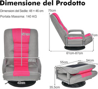 Sedia da Pavimento Pieghevole, Poltrona Sedia da Yoga per Meditazione, Portatile Inclinabile Girevole, da Salotto Camera da Letto (Rosa e grigio)