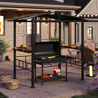 Gazebo Barbecue 248 x 150 x 232 cm, Gazebo con Struttra in Metallo con Tetto in Policarbonato Ventilato, Mesnole Laterali e Ganci, Tenda per Giardino, Patio e Cortile