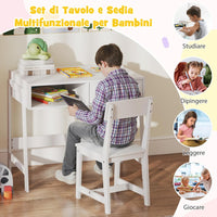 Set Tavolo e Seide per bambini in Legno, Scrivania e Sedia con Cassetto e Scomparto, Tavolino e Sedia per Cameretta, Soggiorno e Scuola (Bianco)