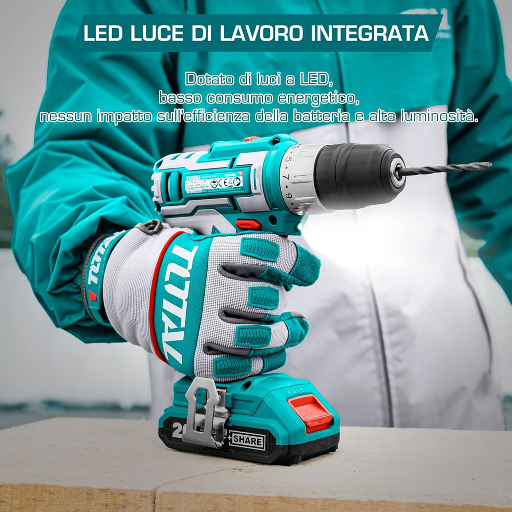 TRAPANO AVVITATORE A BATTERIA 20V 45Nm CON BATTERIA E CARICATORE INCLUSI TOTAL TOTTDLI20024