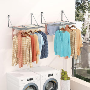 Stendibiancheria da Parete Pieghevole Antiruggine Resistente Stendino da Esterno o Interni, Salvaspazio Stendino per Balcone Bagn, con 8 Asticelle, 60cm