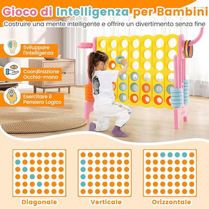 Forza 4 Gigante, Forza Quattro per Bambini con Canestro, Palla, 5 Anelli e 42 Piedine, Giochi Educativi da Esterno ed Interno per Vacanze e Feste, Ideale per Bambini +3 Anni