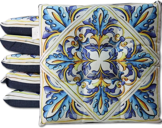 6 Cuscini Sedie Cucina, Coprisedia Cucina, Cuscini per Sedie Quadrati, Trapuntati al Centro, Cuscino Sedia con Laccetti, Made in Italy (Giglio)