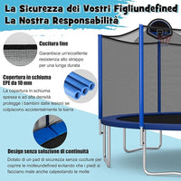 Tappeto Elastico per Bambini ed Adulti Ø 366 cm Certificato GS, Trampolino Bambini da Esterno e Interno con Rete, 72 Molle, Canestro, Scala a 3 Gradini, Pompa e Palla, Portata 180kg
