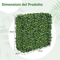 Muro di Piante Artificiale con Foglie Realisiche in PE, Pannello di Erba Finta con Tubo in Alluminio, Pannelli di Bosso Artificiale per Interni ed Esterni, 92 x 38 x 86 cm