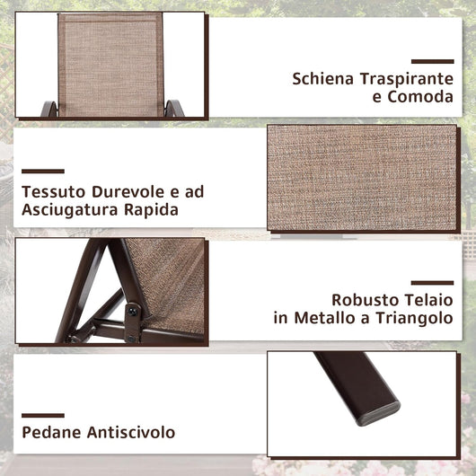 Set di 2 Sedie da Giardino, Sedie da Giardino per Patio in Textilene, con Braccioli Curvi, Telaio in Metallo, Sedia da Bistrot Portata 200 kg, Per Giardino Patio, 56 x 72 x 90 cm (Marrone)