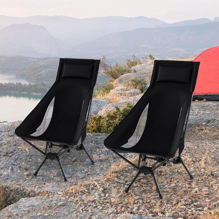 Sedia da Campeggio Portatile, Sedia Ergonomica Pieghevole da Zaino con Schienale Alto, Braccioli, Cusino e Borsa da Trasporto, Poltrona da Esterno per Spiaggia e Picnic, Portata 150 kg