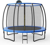 Trampolino Elastico per Bambini 245/333/367 cm Certificato GS, Tappeto Elastico con Rete, Anello da Basket, Scaletta con 2 Gradini, Palla da Basket e Pompa, Portata 100 kg