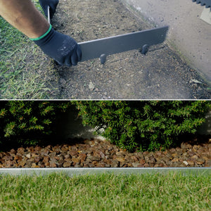 Bordura per Giardino e Orto a Giunzione in Acciaio Zincato 10 Pz da 1m x 90 mm, Bordura per Aiuola, Bordo per Aiuole Risvoltato con Picchetti