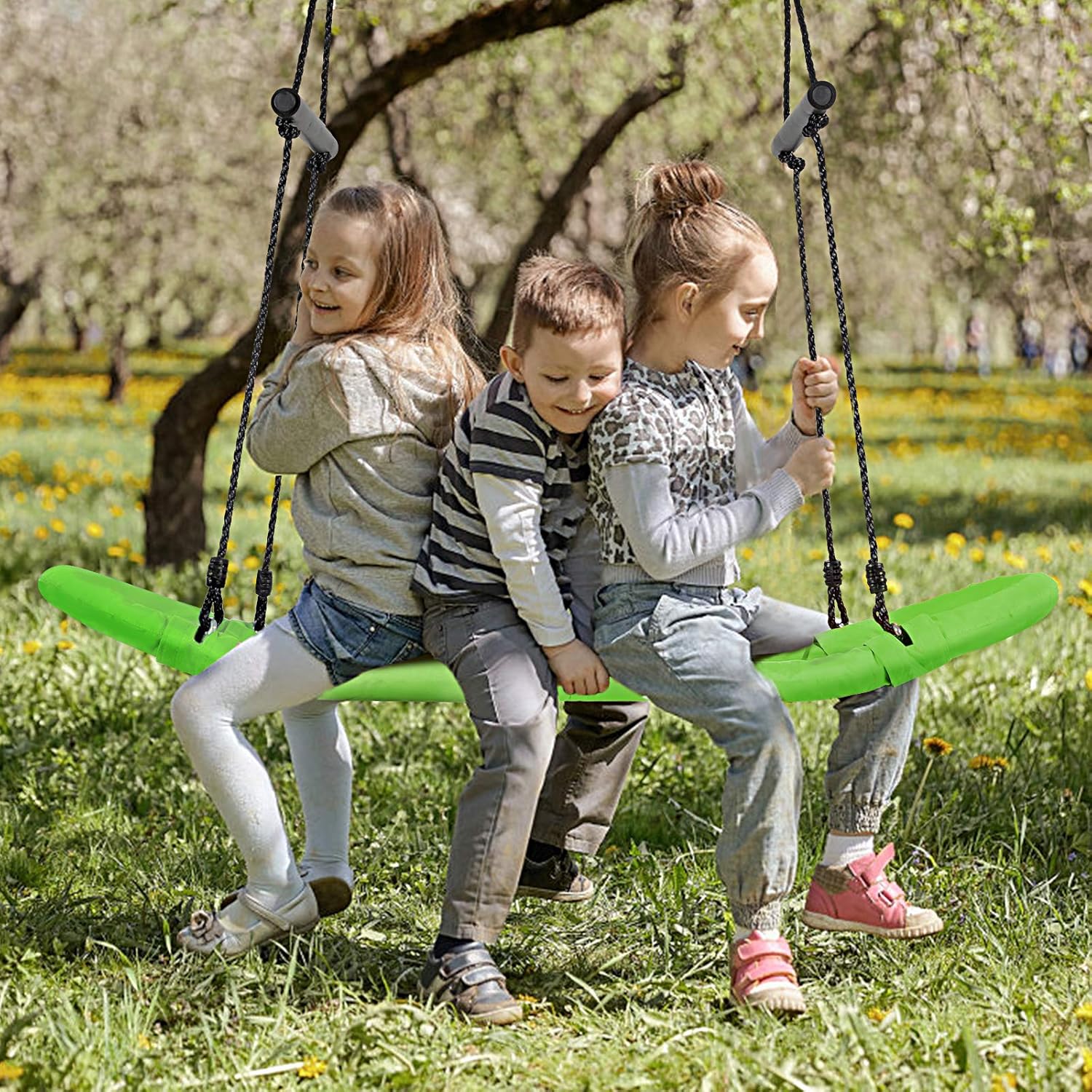 Altalena da Giardino Per Bambini, Altalena Ovale da Albero, con Maniglie, per Esterno, Portata Max. 150 kg (Verde)