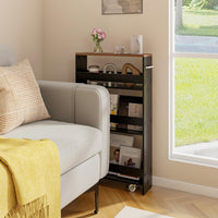 Carrello Portaoggetti da Cucina, Scaffale con Maniglia Laterale e Ruote, Carrello Salvaspazio con 3 Scaffali Stretti, 47,5x13x80,5 cm (Marrone+Nero)