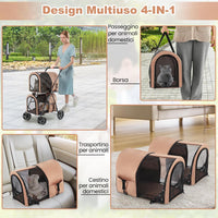 Passeggino per Cani Pieghevole, Carrozzina per Cani Multifunzionale 4 in 1 a Doppio Livello, Passeggino Smontabile con Ruote, Ideale per Passeggiata Viaggio e Shopping (Beige)