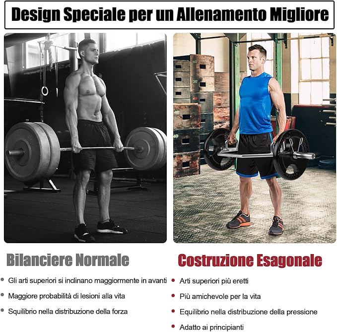 Barra della Trappola Olimpica, Barra Esagonale Pieghevole con Manici Zigrinati, Manicotti 25 cm e Molle, Olympic Hex Trap Bar per Sollevamento Pesi e Bodybuilding, Carico 363 kg(Argento)