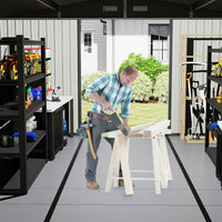 Tappeto per Pavimento in Plastica per Capanno degli Attrezzi, 343 x 215 cm, Tappeto Antiscivolo con Strisce Rinforzate, Parti Etichettate per Montaggio Facile, Base per Terrazza e Giardino