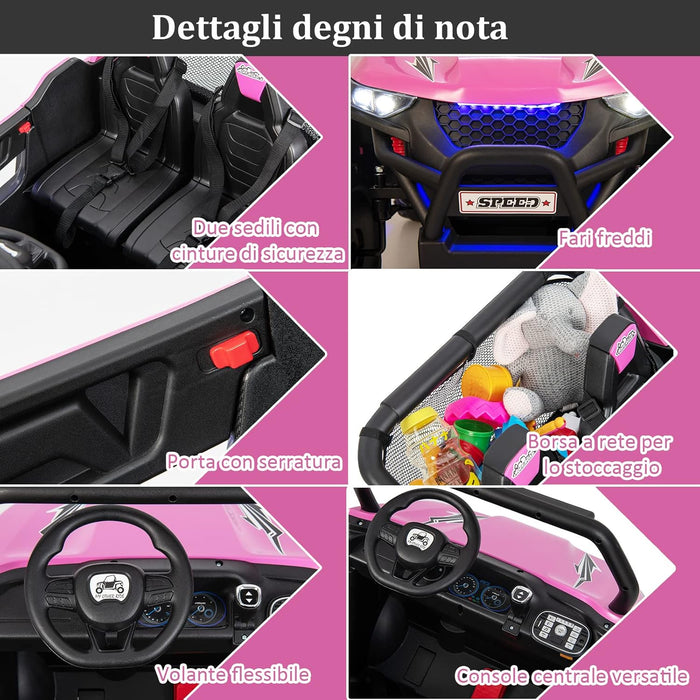 12V Auto Elettrico per Bambini, Macchina Fuoristrada a 2 Posti, Macchina Elettrica con Luci Suoni, Regalo per Bambini 3-8 Anni, 118x74x71 cm (Rosa)