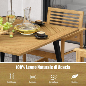 Tavolo da Giardino in Legno di Acacia, Tavolo Rettangolare con Struttura in Acciaio e Foro per Ombrellone, Tavolo da Pranzo Giardino Ideale per Giardino Cortile Balcone (107 x 107 cm)