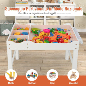 Tavolo da Gioco per Bambini in Legno con Piano Reversibile, Tavolo Multiattività Bambini 2 in 1, Porta Rotolo di Carta da Disegno, per Camera da Letto, Soggiorno (Bianco)