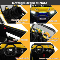 12V Auto Elettrico per Bambini, Macchina Fuoristrada a 2 Posti, Macchina Elettrica con Luci Suoni, Regalo per Bambini 3-8 Anni, 118x74x71 cm (Giallo)