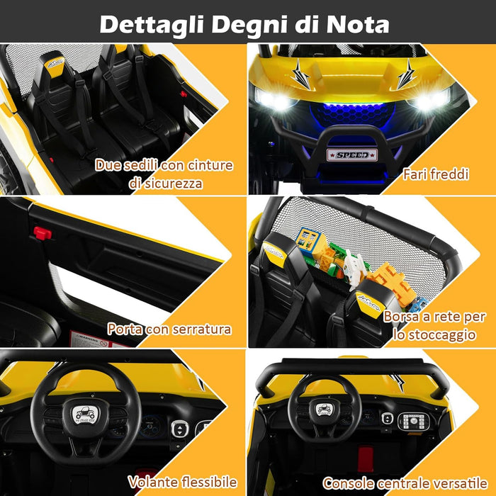 12V Auto Elettrico per Bambini, Macchina Fuoristrada a 2 Posti, Macchina Elettrica con Luci Suoni, Regalo per Bambini 3-8 Anni, 118x74x71 cm (Giallo)