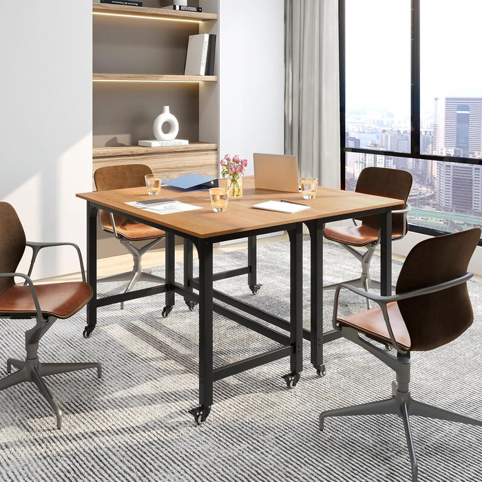 Scrivania per Ufficio e Casa, Scriviania con Ampio Piano e 4 Ruote Bloccabili, Scriviania per Computer di Metallo e Legno, 120 x 60 x 75 cm (Naturale)