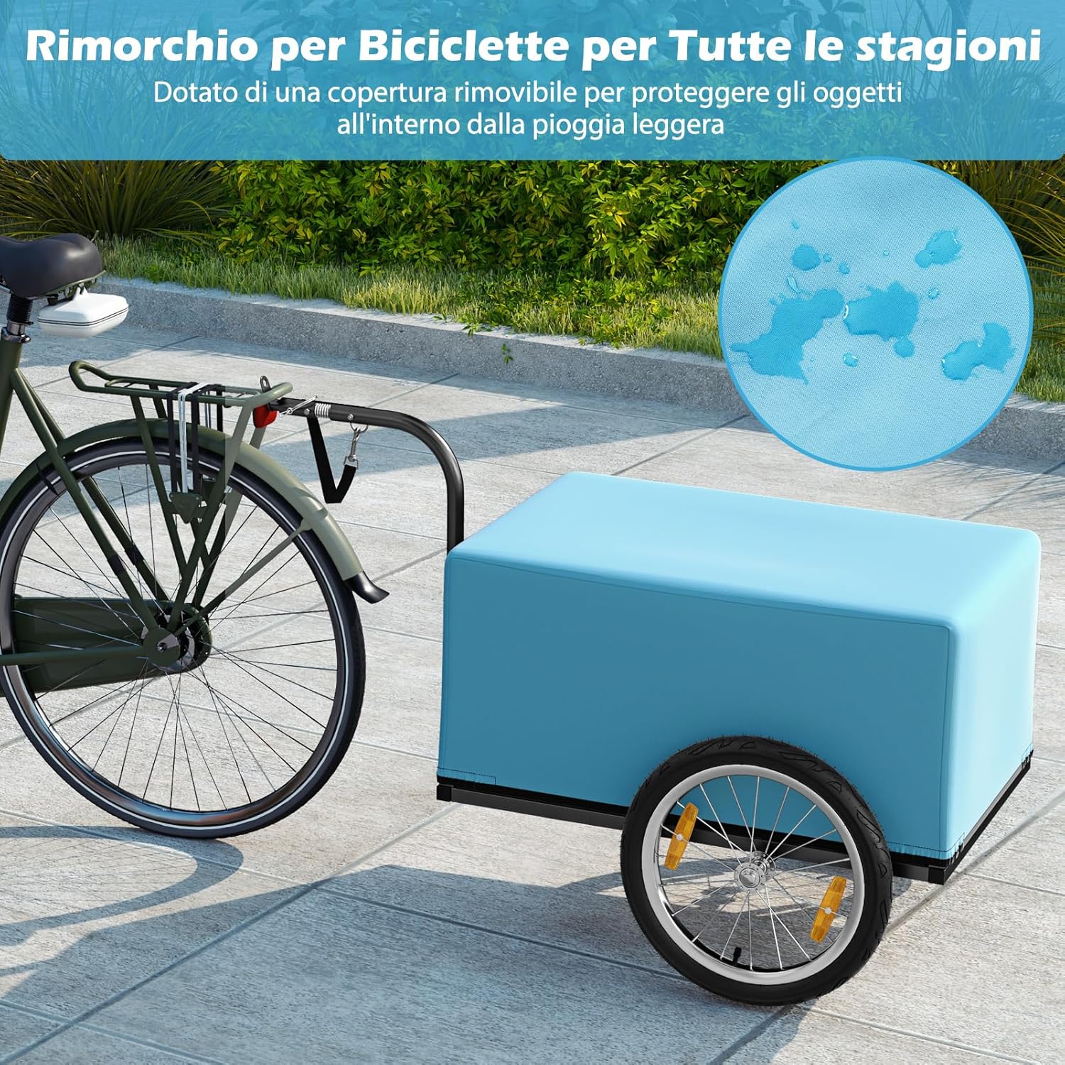 Carrello Cargo per Bicicletta Pieghevole, Rimorchio per Bici con Copertura in Tessuto Oxford e Ruote Pneumatiche con Relfettori, Carrello per Bici con Portata di 55 kg, 145,5 x 61 x 58 cm