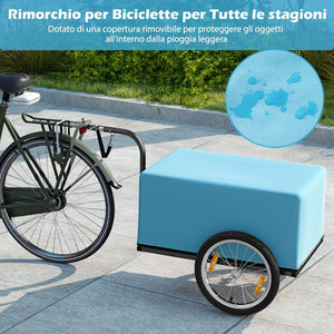 Carrello Cargo per Bicicletta Pieghevole, Rimorchio per Bici con Copertura in Tessuto Oxford e Ruote Pneumatiche con Relfettori, Carrello per Bici con Portata di 55 kg, 145,5 x 61 x 58 cm