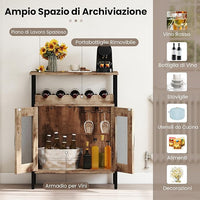 Armadio per Vino con Portaoggetti, Portabottiglie di Vino con Portabottiglie e Porta Bicchieri Rimovibili, Armadietto con Portabottiglie, 60 x 34 x 79 cm (Marrone Chiaro)
