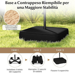 Ombrellone Doppio da Giardino 400 x 200 cm, Ombrellone Rettangolare con Base, Parasole Esterno con Manovella e 12 Stecche, per Giardino Piscina Patio