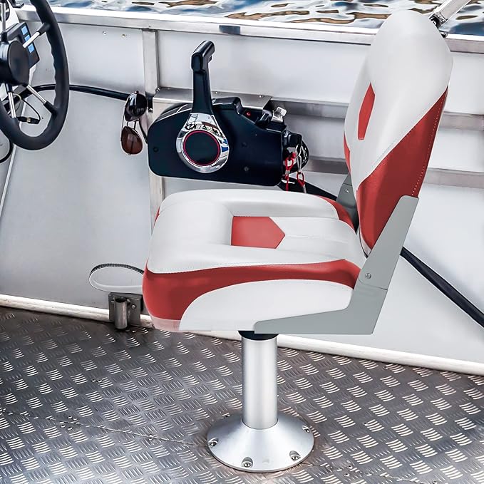 Set di 2 Sedie da Barca, Sedie per Barca Con Schienale Basso, Sedia da Barca Pieghevole, con Schiuma Spessa, Cinghia di Fissaggio, 50 x 42 x 52 cm (Rosso+Bianco)
