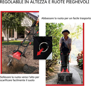 Zappatrice Elettrica Dissodatore Coltivatore per Giardino, Motozappa 230V, Rosso Nero (1200W, 36cm)
