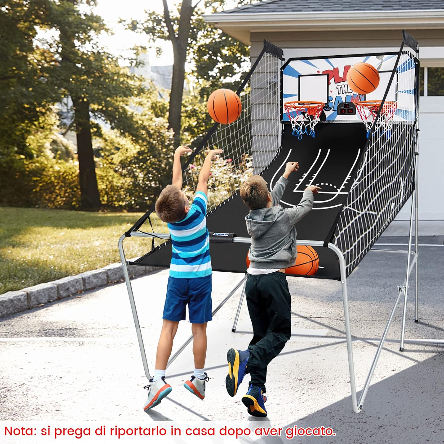 Macchina da Pallacanestro Elettronica, Canestro Basket da Camera a Doppio Tiro Pieghevole con Punteggio Elettronico, 4 Palle, 8 Modalità di Gioco e 2 Canestri (Bianco)