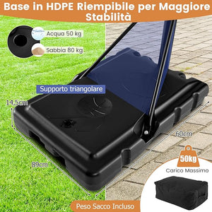 Canestro da Basket Regolabile 125-305 cm in Altezza per Bambini ed Adulti, Canestro con Piantana a Ruote, Canestro con Asta e Base Riempibile per Interno ed Esterno, Nero