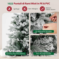 Albero di Natale Innevato135/180 cm, Albero di Natale Pre-Illuminato con Cerniera con 688/1022 Punte di Rami PE PVC & 200/350 Luci LED Bianche Calde per Casa e Ufficio (180 cm)