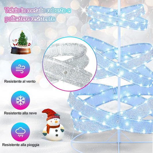 Albero di Natale a Spirale 210 cm, Albero di Natale con 341 luci a LED, Albero di Natale Artificiale a Cambiamento di Colore Pieghevole, per Feste, Cortile, Giardino, Portico, Prato