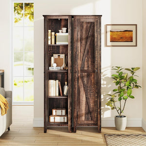 Mobile Bagno 43 x 39,5 x 183 cm, Colonna Bagno con Ante e 4 Ripiani, Armadietto Salvaspazio Alto a Colonna in MDF, per Soggiorno, Cucina e Ufficio (Marrone)