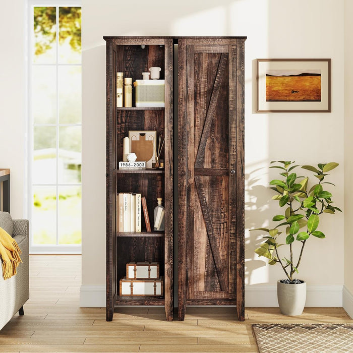 Mobile Bagno 43 x 39,5 x 183 cm, Colonna Bagno con Ante e 4 Ripiani, Armadietto Salvaspazio Alto a Colonna in MDF, per Soggiorno, Cucina e Ufficio (Marrone)