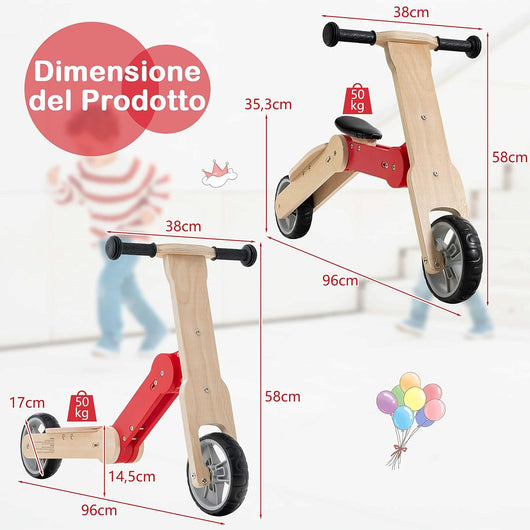 Monopattino Convertibile per Bambini, Monopattino per Bambini e Bambine da Interno con Manubrio Antiscivolo, Sedile Rimovibile e Ruote in Eva a Basso Rumore