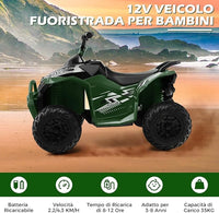 12V Quad Elettrico per Bambini, Macchina Elettrica con Velocità Alta/Bassa, Sedile Comodo Fari Corno e Musica, Auto Elettrica Cavalcabile 2,2/4,3 km/h (Verde)
