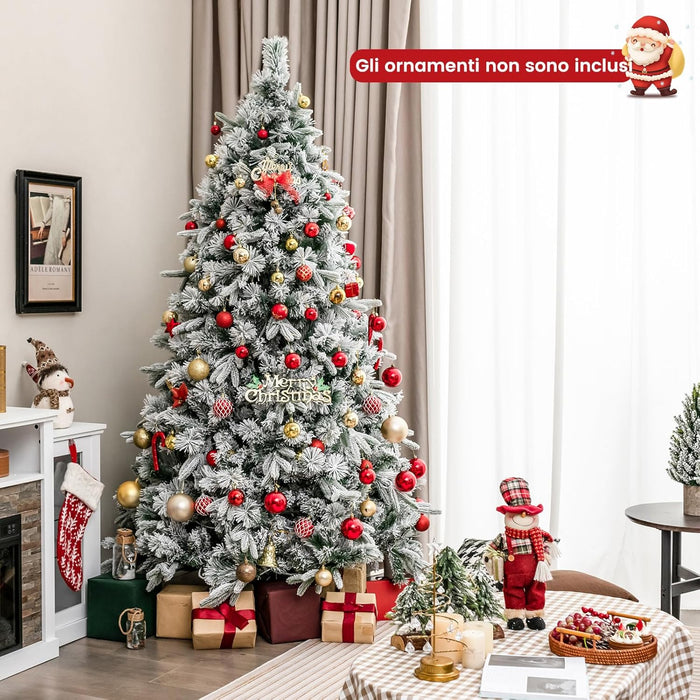 Albero di Natale Innevato 215 cm, Albero di Natale con 300 Luci LED Bianco Caldo, 1096 Punte di Ramo Miste e Aghi di Pino, per Casa e Ufficio