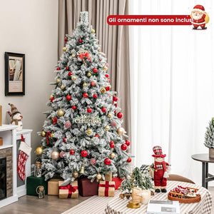 Albero di Natale Innevato 215 cm, Albero di Natale con 300 Luci LED Bianco Caldo, 1096 Punte di Ramo Miste e Aghi di Pino, per Casa e Ufficio
