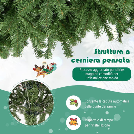 Albero di Natale 180/225 cm, Albero di Natale Artificiale con 1000/1346 Rami Densi e Base in Metallo con Cuscinetto Antiscivolo, Albero di Natale Folto per Casa, Ufficio e Negozio (225 cm)