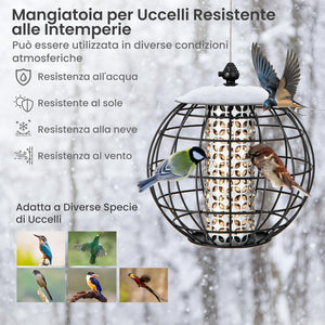 Mangiatoia per Uccellini da Esterno Antiscoiattolo, Mangiatoia per Uccelli Selvatici in Metallo Resistente, Ideale per Giardino, Balcone e Terrazza, Capacità 3 KG