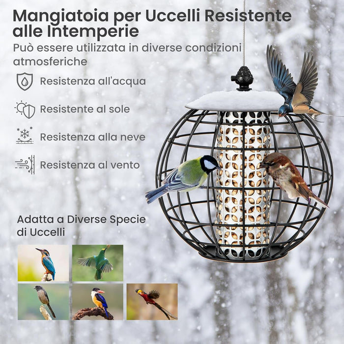 Mangiatoia per Uccellini da Esterno Antiscoiattolo, Mangiatoia per Uccelli Selvatici in Metallo Resistente, Ideale per Giardino, Balcone e Terrazza, Capacità 3 KG