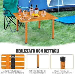 Tavolo da Campeggio Pieghevole per Esterni, Tavolo Picnic in Legno con Borsa Portatile, Tavolo da Campeggio Multifunzione per Spiaggia, Picnic, Pesca, Barbecue, 69 x 69 x 42 cm (Naturale)