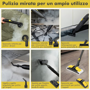 2000W Pulitore a Vapore, Macchina per Pulizia Rotante con 13 Accessori, Capacità d'Acqua di 1,8L, Macchina a Vapore Multiuso per Tappeti Finestre Vetri e Tende