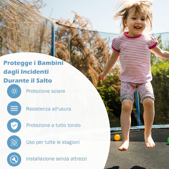 Rete di Sicurezza Sostitutiva per Trampolino da Esterno con Diametro 244 cm/305 cm/366 cm/427 cm/457 cm/488 cm, con Doppia Cerniera e Fibbie Protettive