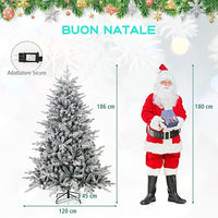 Albero di Natale Artificiale Innevato 147/186/210 CM, Albero di Natale con Cerniera e 8 Modalità luminose, 160/260/350 Luci LED Multicolori e 436/820 /1164 Punte di Ramo in PVC e PE (186 CM)