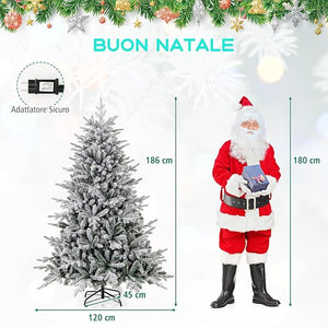 Albero di Natale Artificiale Innevato 147/186/210 CM, Albero di Natale con Cerniera e 8 Modalità luminose, 160/260/350 Luci LED Multicolori e 436/820 /1164 Punte di Ramo in PVC e PE (186 CM)